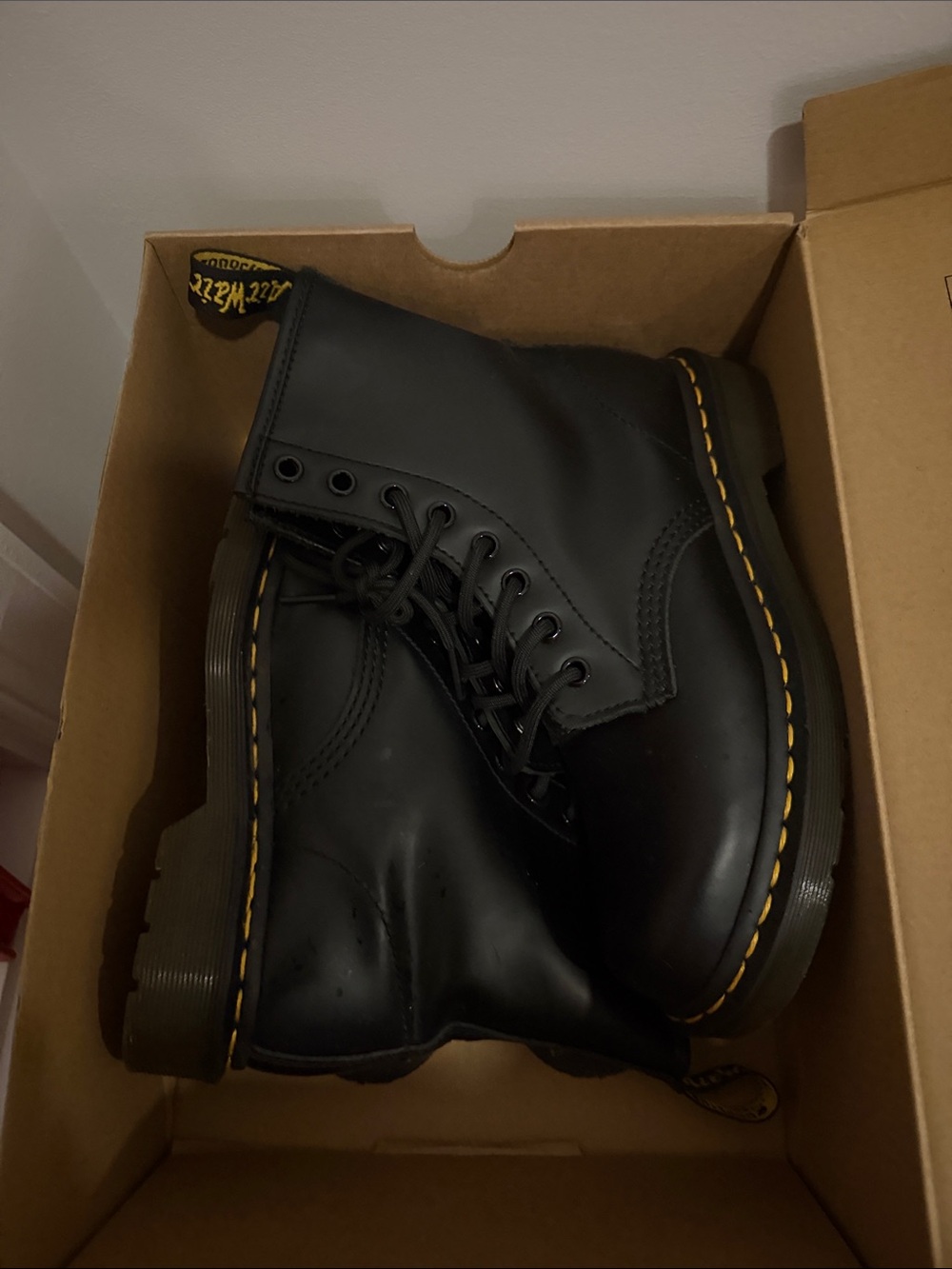 Doc Martens Leather Boots with Yellow Stitching